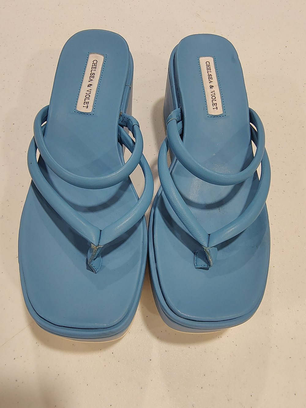 Chelsea & Violet Sky Blue Double-Strap Platform Sandals Women Size 7